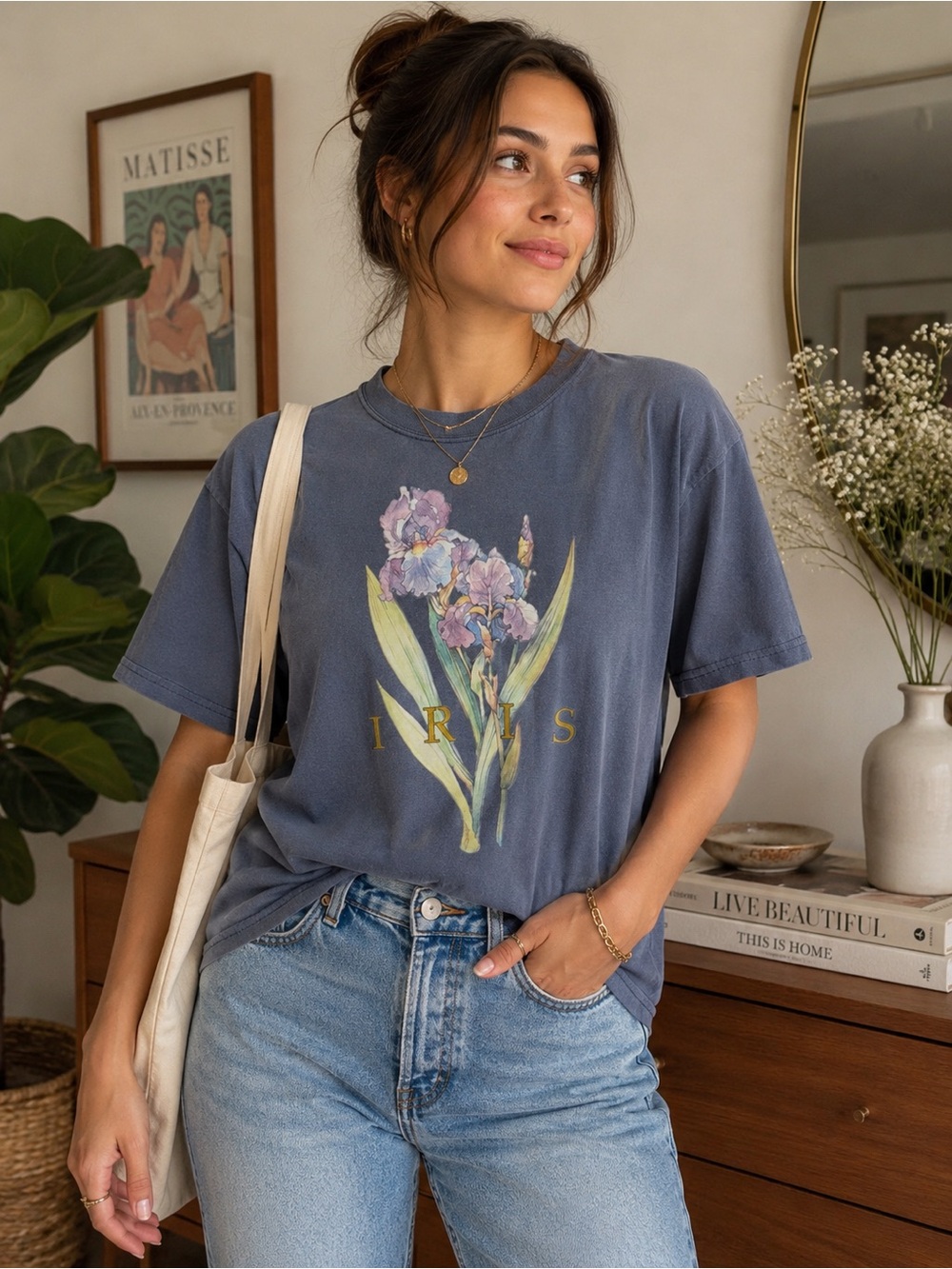 Vintage Anvil Iris Botanical Graphic T-Shirt | Floral Nature Tee